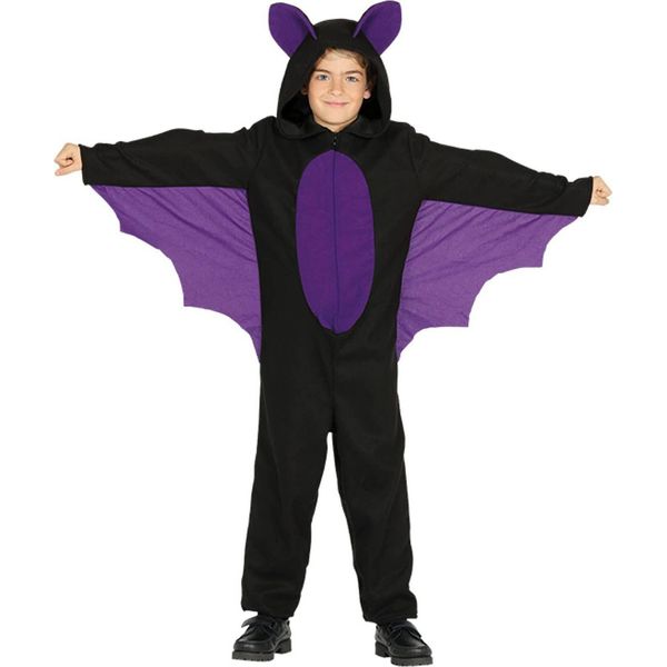 Costume Da Pipistrello Halloween Nero Viola Bambini Tuta Con Cappuccio Orecchie Ali Tuta Con Cappuccio Disegno Animale A Tema Carnevale, Taglia: 110/116 Colore: Nero-image