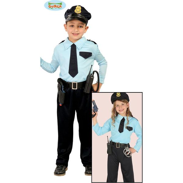 Polizia Avventura Set Uniforme Cappello Cravatta Accessori Carnevale Costume Bambini Gioco Di Ruolo, Taglia: 128/134 Colore: Blu-image