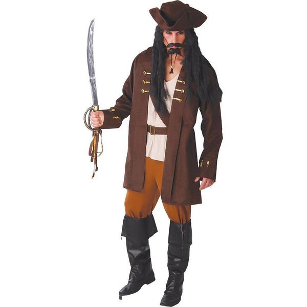 Capitano Pirata Avventura Costume Di Carnevale Classico Elegante Bucaniere, Taglia: 54 - 56 (Xl) Colore: Marrone-image