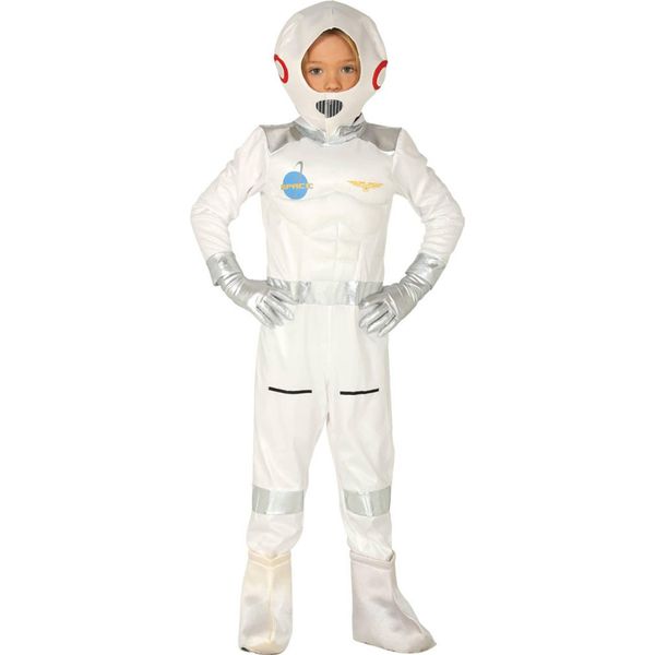 Costume Di Carnevale Da Pilota A Tema Volo Obbligatorio Casco Cappuccio Avventuriero Missione Galassia, Taglia: 110/116 Colore: Bianco-image