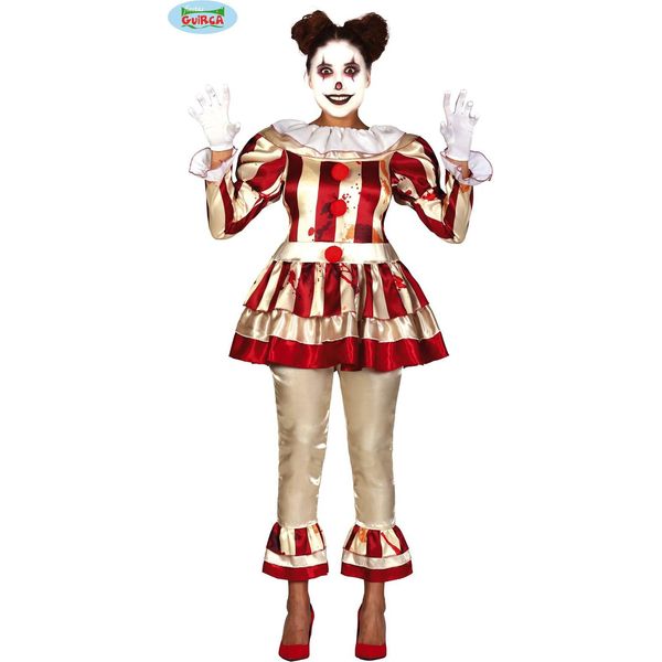 Costume Di Halloween Da Clown Per Adulti Clown Dell'orrore Aspetto Spaventoso Festa Di Carnevale Sanguinoso Inquietante Spettacoli Horror Masquerade Circo, Taglia: 42 - 44 (L) Colore: Beige-image