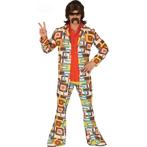 Costume Da Festa Retrò Anni '70 Colorato Carnevale Vintage Disco, Taglia: 48 - 50 (M) Colore: Multicolore-image