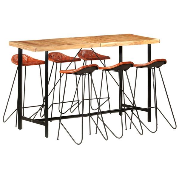 The Living Store Set Da Bar 7 Pezzi In Legno Massiccio Di Palissandro E Vera Pelle-image