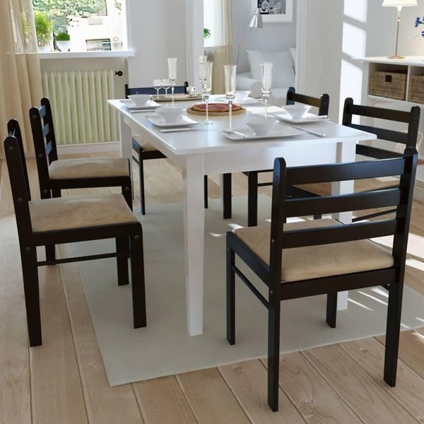 The Living Store Sedie Da Pranzo 6 Pz. Legno Massiccio E Velluto Marrone-image