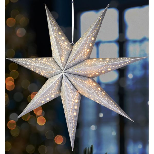 Brubaker Stella Di Natale 3D Da Appendere - Stella Di Carta Per Finestre Con Presa E14 - Stella Dell'avvento Decorativa Da 60 Cm, Argento-image