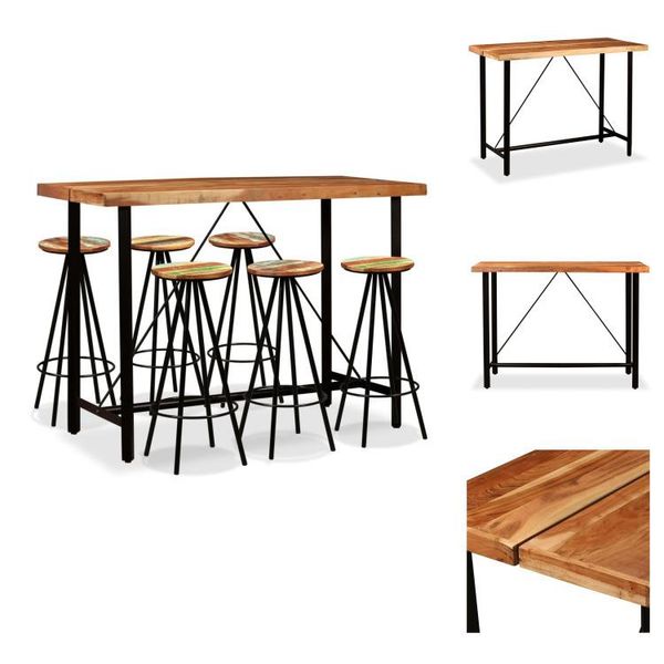 Vidaxl Set Da Bar 7 Pezzi In Legno Massiccio Di Acacia E Legno Di Recupero - Gruppi Da Pranzo-image