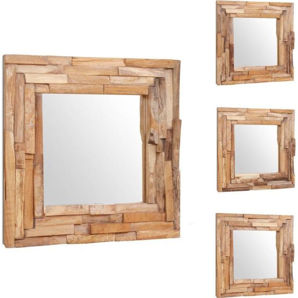 Vidaxl Specchio Decorativo In Teak 60 X 60 Cm Quadrato - Specchio-image