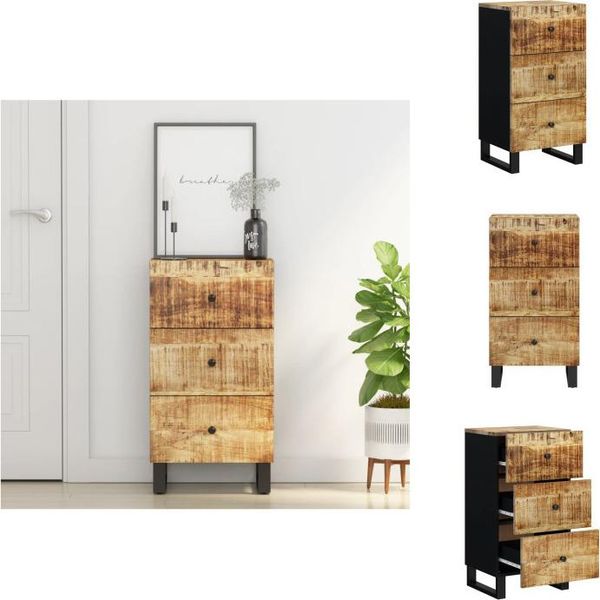 Vidaxl Credenza Con 3 Cassetti 40X33,5X75 Cm In Legno Massiccio Di Mango - Credenze-image