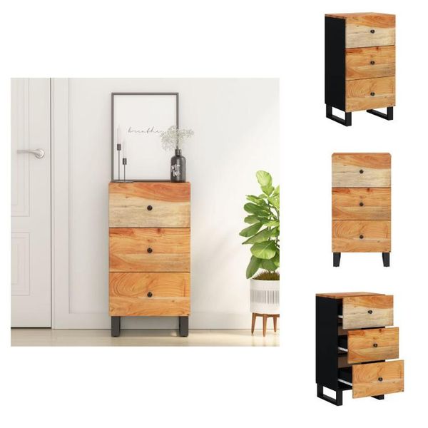 Vidaxl Credenza Con 3 Cassetti 40X33,5X75 Cm In Legno Massiccio Di Acacia - Credenze-image