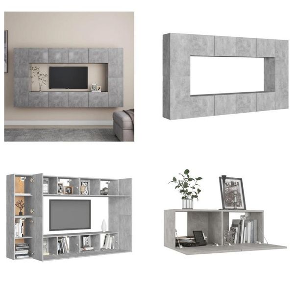 Vidaxl Set Di 8 Pezzi Per Mobile Tv In Cemento Grigio A Base Di Legno - Mobile Tv - Mobile Tv - Mobile Hifi - Mobile Hifi-image