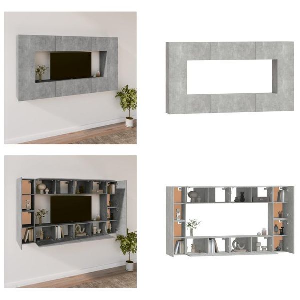 Vidaxl Set Di Mobili Tv 8 Pezzi In Legno Grigio Cemento - Set Di Mobili Tv - Set Di Mobili Tv - Parete Attrezzata - Parete Attrezzata-image