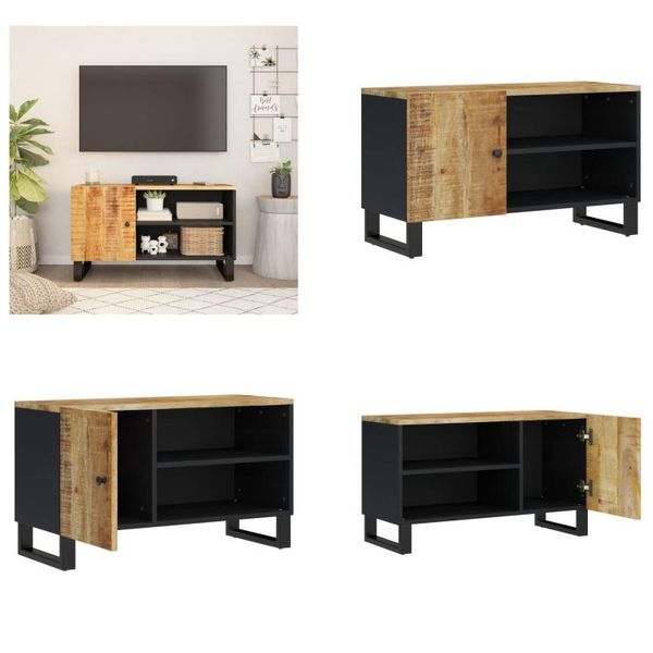 Mobile Tv Vidaxl 80X33X46 Cm In Legno Massiccio Di Mango E Materiale A Base Di Legno - Mobile Tv - Mobile Tv - Mobile Tv - Porta Tv-image
