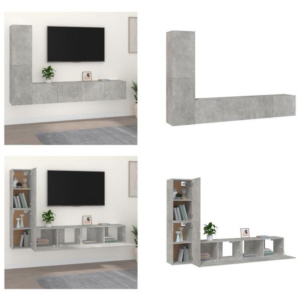 Vidaxl Set Di Mobili Tv 4 Pezzi In Legno Grigio Cemento - Set Di Mobili Tv - Mobile Tv - Mobile Tv - Porta Tv-image