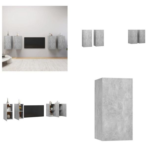 Vidaxl Mobili Tv 4 Pz. Grigio Cemento 30,5X30X60 Cm Materiale A Base Di Legno - Mobiletto Tv - Mobiletti Tv - Mobiletti Tv Sospesi - Mobiletti Tv Sospesi-image