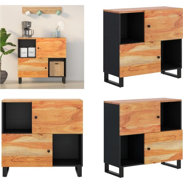 Vidaxl Credenza A 2 Ante 80X33X75 Cm In Legno Massiccio Di Acacia - Credenza - Credenza - Armadio - Armadio Portaoggetti-image
