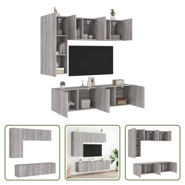 The Living Store Parete Attrezzata 5 Pezzi In Legno Grigio Sonoma-image
