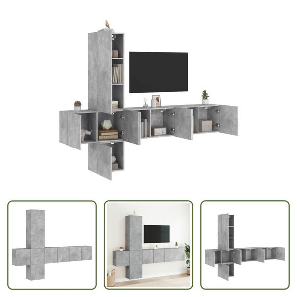 The Living Store Parete Attrezzata 5 Pezzi Cemento Grigio Materiale Legno-image