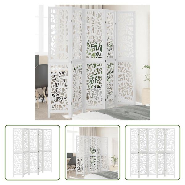 The Living Store Divisorio 5 Pezzi In Legno Massiccio Bianco Paulownia-image
