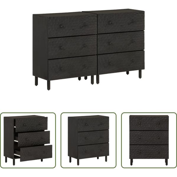 The Living Store Armadi Laterali 2 Pezzi Neri 60X33X75 Cm In Legno Massiccio Di Mango-image