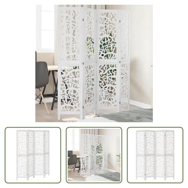 The Living Store Divisorio 4 Pezzi In Legno Massiccio Bianco Paulownia-image