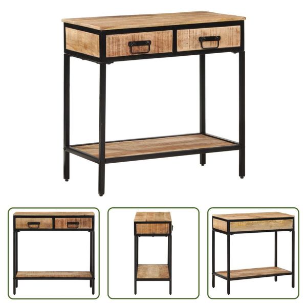 The Living Store Tavolo Consolle 70X35X70 Cm Legno Massiccio Grezzo Mango-image