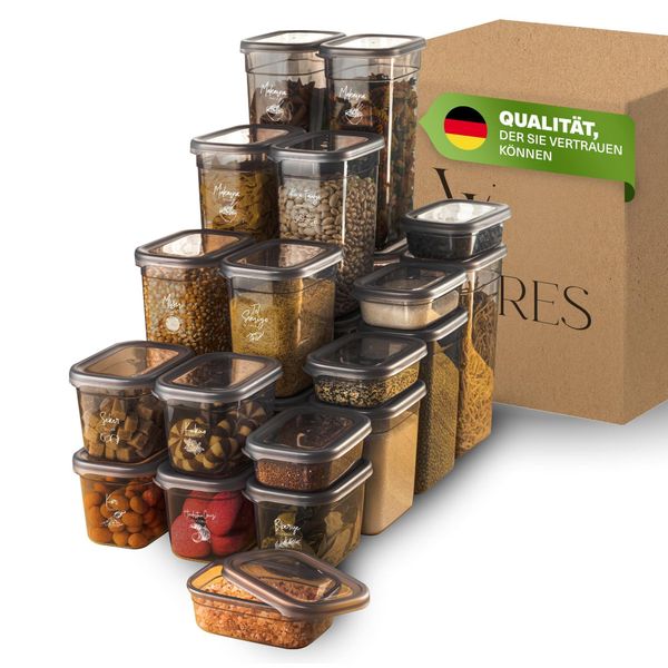 Contenitori Ermetici Con Coperchio Viwares | Set Di 25 Contenitori | Senza Bpa | Per Conservare Cereali, Farina E Zucchero | Pratici Contenitori Da Cucina Per Tutti Gli Alimenti-image