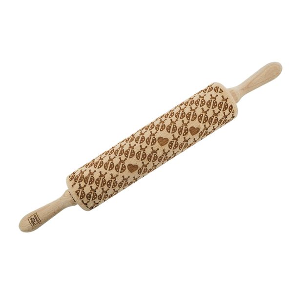 Mattarello In Legno Moodforwood, Inciso, 43 Cm, Con Manici, Perfetto Per La Cottura Al Forno - Motivo Coccinelle-image