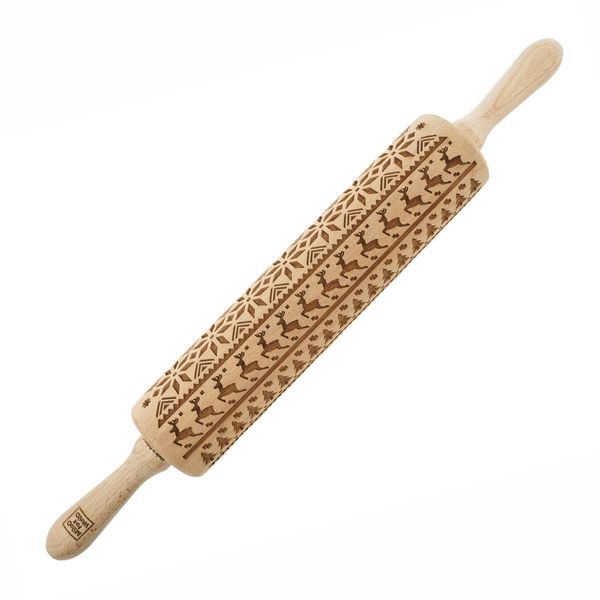 Moodforwood Mattarello In Legno, Inciso, 43 Cm Con Manici, Perfetto Per La Cottura Al Forno - Motivo Norvegese-image