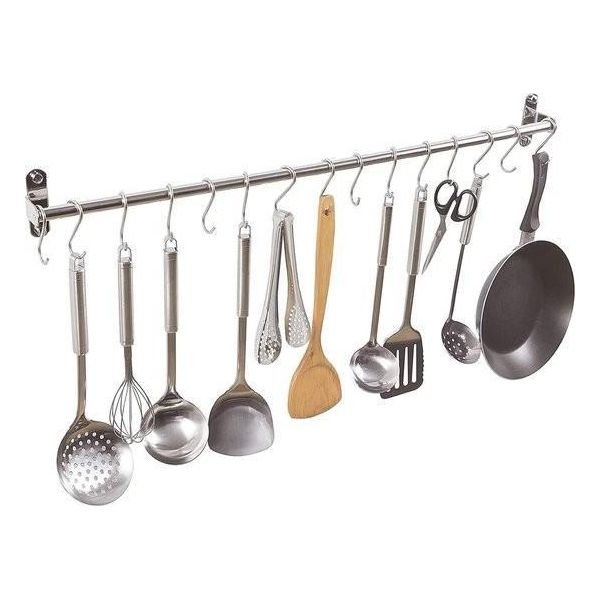 Appendiabiti In Acciaio Inox, Per Cucina E Bagno, Binario A Muro Con 15 Ganci Liberi-image