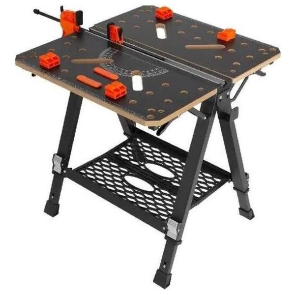 Tavolo Da Lavoro Professionale E Pieghevole - 7 Altezze Di Lavoro - Lavorazione Del Legno - Sistema Di Serraggio - Portata 454 Kg - Nero-image