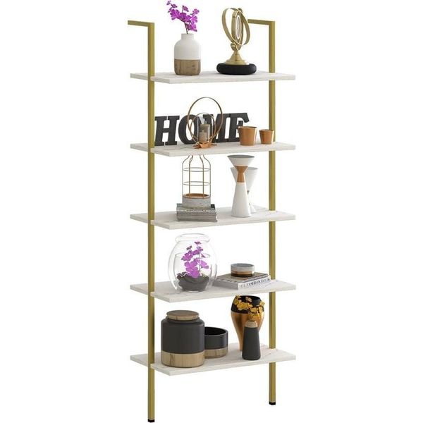 Scaffale Industriale - 5 Livelli - Bianco + Oro - 60 X 30 X 183 Cm-image