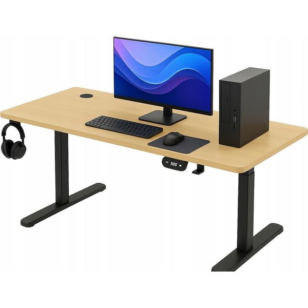 Ekspand | Scrivania - 120 Cm - Altezza Regolabile 72-118 Cm - Elettrica - Legno Frassino Con Led-image
