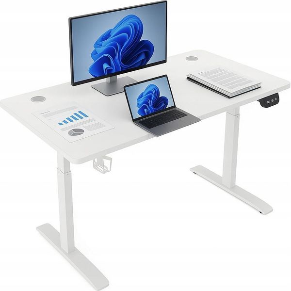 Ekspand | Scrivania Regolabile In Altezza - 120 Cm - Regolazione Elettrica 72-118 Cm - Bianco - Con Led-image