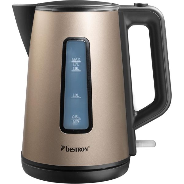 Bollitore Da 1,7L Beige Chiaro Con Base A 360°, Funzione Di Arresto Automatico Dell'ebollizione, Protezione Contro Il Funzionamento A Secco, 2200W, Spia Luminosa, Indicatore Del Livello Dell'acqua, Acciaio Inox, AWK1000SAT-image