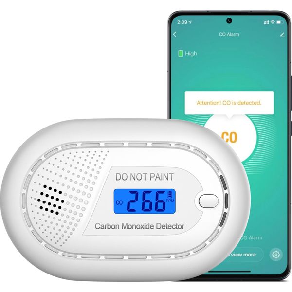 Aroha Smart Connect Rilevatore Monossido Di Carbonio Wifi - Batteria Da 10 Anni - Allarme Monossido Di Carbonio Con Tuya & Smartlife, Portatile-image