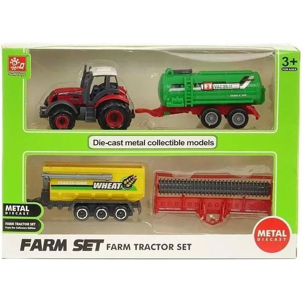 Trattore In Metallo Con 3 Macchine Agricole-image