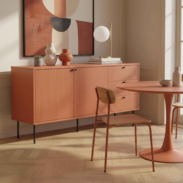 Credenza 2 Ante E 3 Cassetti Decoro Melaminico 150 Cm Arancione - Oviala Romeo-image