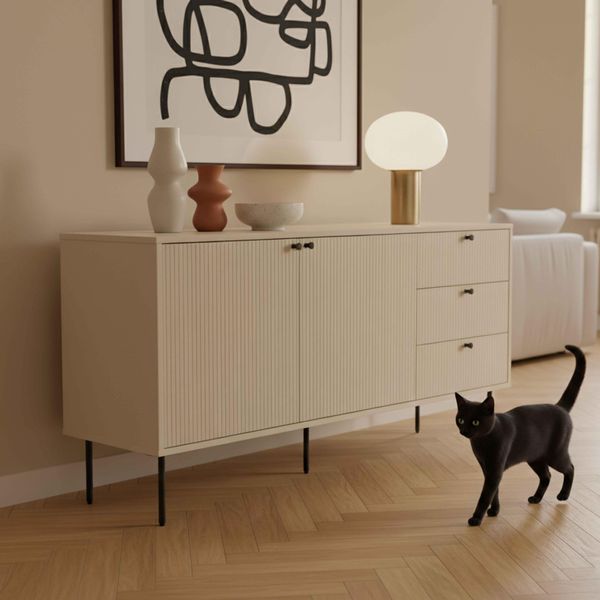 Credenza 2 Ante E 3 Cassetti Decoro Melaminico 150 Cm Beige - Oviala Romeo-image
