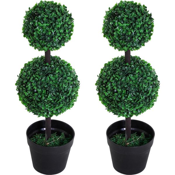 Set Di 2 Piante Artificiali Grandi 67 Cm Con 2 Palline, Albero Artificiale In Plastica In Vaso, Albero Artificiale Come Vero Per Soggiorno Camera Da Letto Ufficio Giardino Decorazione Moderna Regalo-image