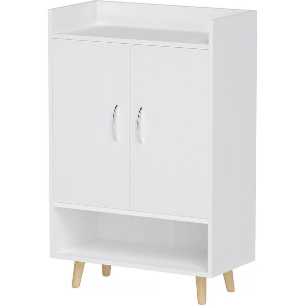 Scarpiera, Scarpiera Con Ante E Ripiani, Per 12 Scarpe, Cassettiera Moderna, Scarpiera Per Corridoi E Ingressi, Legno Massiccio, 60 X 30 X 92 Cm, Bianco-image