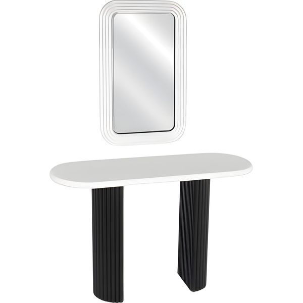 Consolle Bianca Con Specchio In Legno In Stile Elegante-image