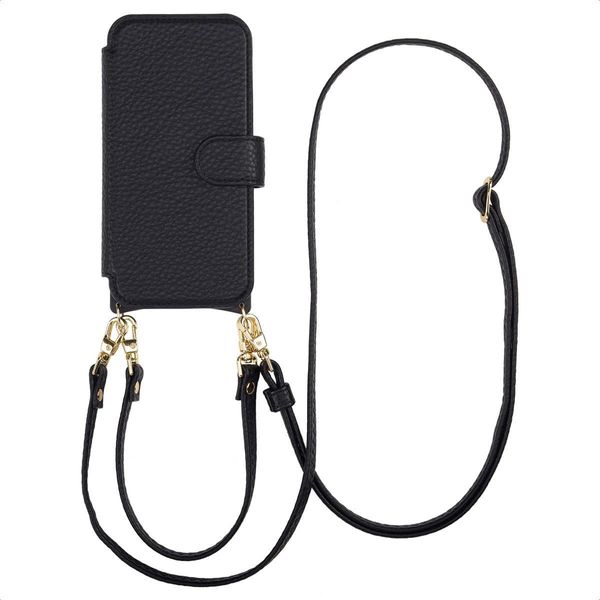 Custodia Iphone 13/Iphone 14 Custodia Protettiva Riva Bookcase Met Magsafe En Koord Synthetic Leather Black Selencia-image