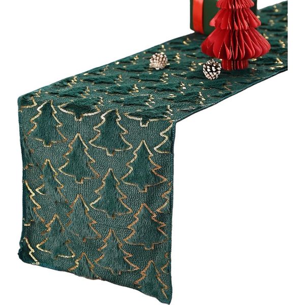 Inf Festivo Runner Da Tavola Albero Di Natale Con Accenti Dorati Per Decorazioni Natalizie Verde S-image