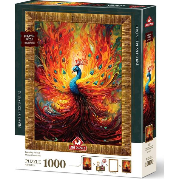Art Puzzle Puzzle Con Cornice E Colla 3In1 Pavone Colorato 1000 Pezzi-image