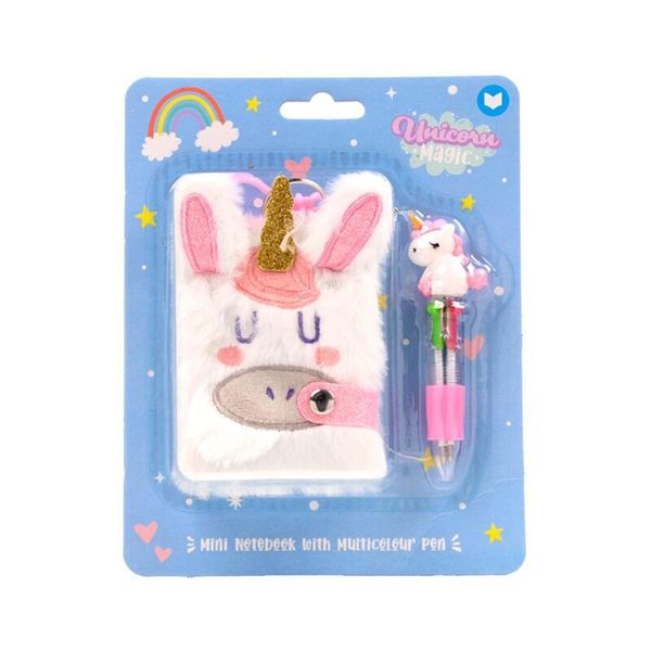 Mini Taccuino In Peluche E Biro A 4 Colori Magic Unicorn Puckator Foderato-image