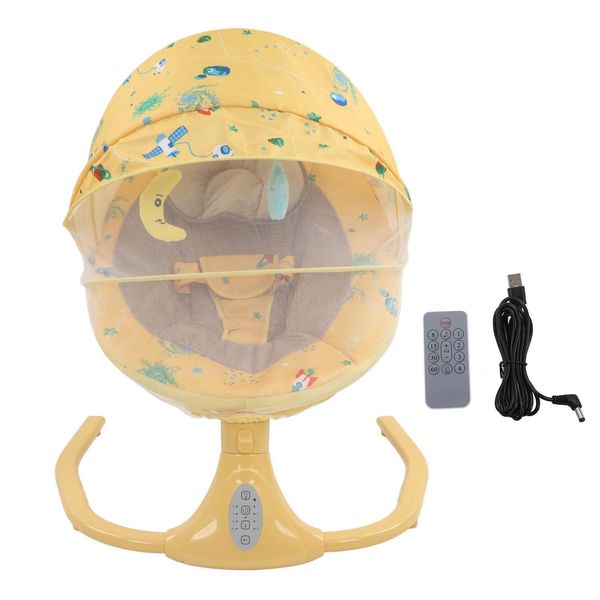 Sdraietta Elettrica Con Bluetooth, 4 Velocità E Timer, Pieghevole, 3 Posizioni Di Seduta, Telecomando, Per Bambini Da 0 A 18 Mesi, Giallo-image