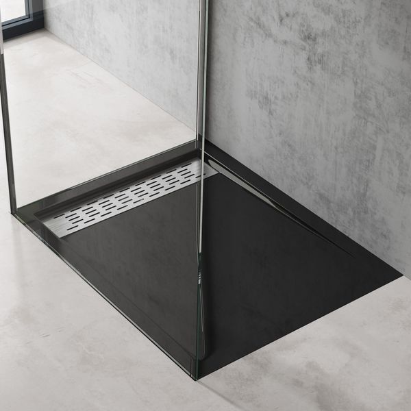 Doporro Piatto Doccia Con Piletta 80X100X5Cm, Piatto Doccia Xetro04 In Acrilico Incl. Piletta Di Scarico (AL02), Forma: Rettangolare, Nero-image