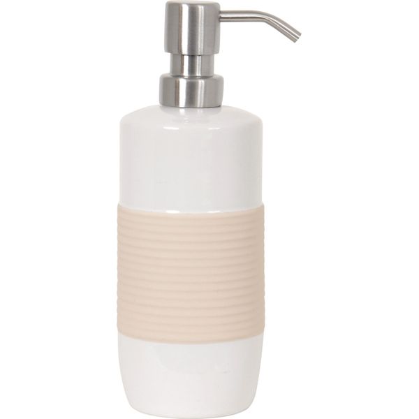 Msv Distributore Di Sapone "Moorea"" Distributore Di Sapone Liquido In Ceramica, 7,5 X 7,5 X 21 Cm - 400Ml - Beige"-image