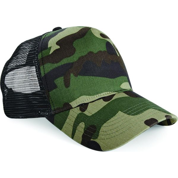 Berretto Trucker Retro / Berretto Da Baseball Beechfield Con Motivo Mimetico (2 Pezzi/Confezione) RW6701 (Taglia Unica) (Motivo Mimetico Verde)-image
