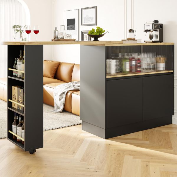 Abrihome Tavolo Da Bar Allungabile Tavolo Da Sala Da Pranzo Girevole A 360° Con Armadio Bancone Da Cucina - 90X45X100Cm, Nero-image